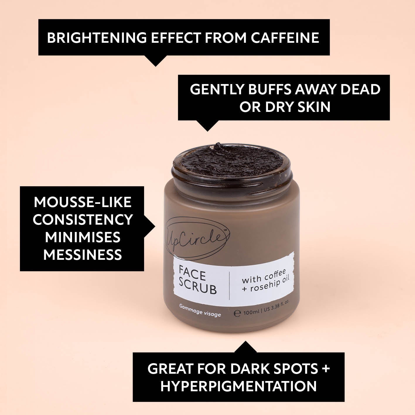Face Scrub with Coffee + Rosehip Oil | UpCircle | Triple Verified Clea