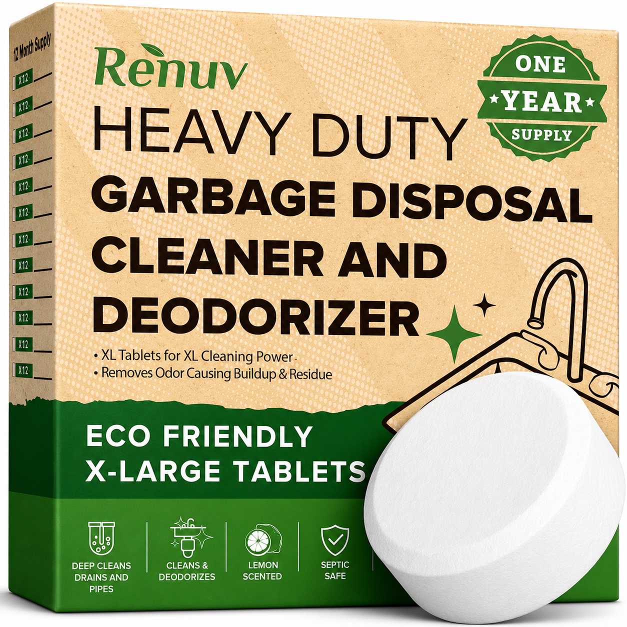 Garbage Disposal Cleaner & Deodorizer Tablets | Renuv | AI-Verified Cl