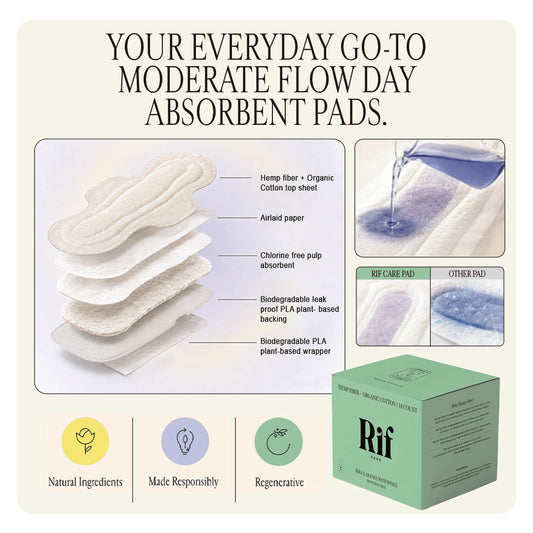Organic Cotton and Hemp Fiber Pads with wings Bundle- Regular absorbency 42 pack | Rif care | AI-Verified Clean | Daily Ritual Lab