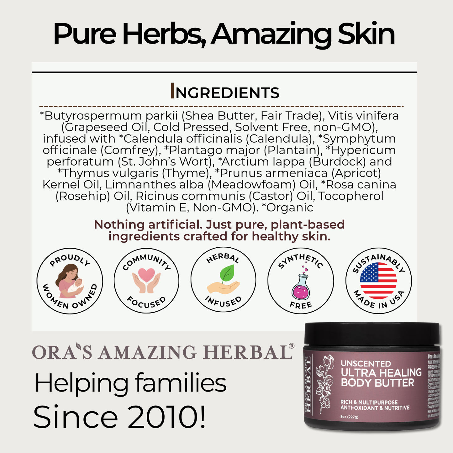 Ultra Healing Body Butter, Unscented | Ora's Amazing Herbal | Double V